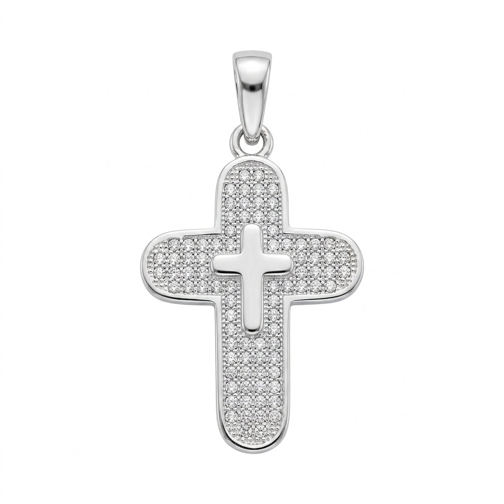 Dije Cruz Doble Pavé de Zirconias y Cruz Lisa