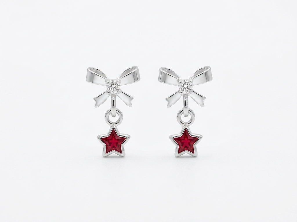 Broqueles Moño  y Estrella Colgante Roja