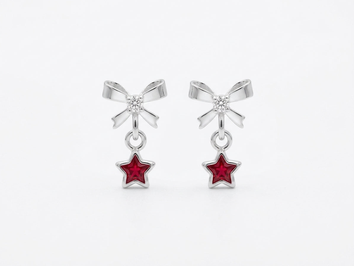 Broqueles Moño  y Estrella Colgante Roja