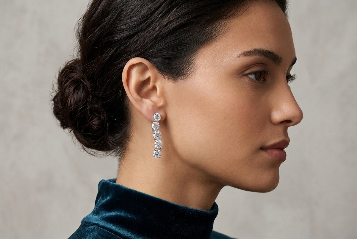 Aretes Largos Ondulados con Zirconia