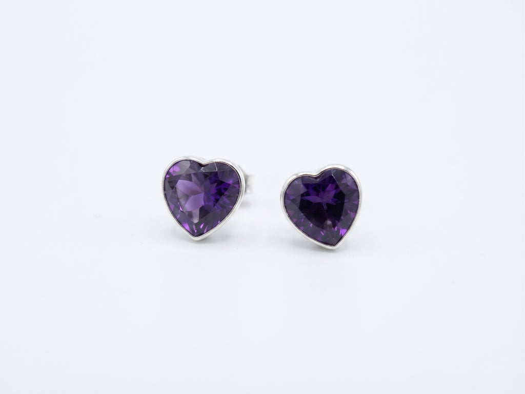 Broqueles Corazón con Cristal Morado Amatista