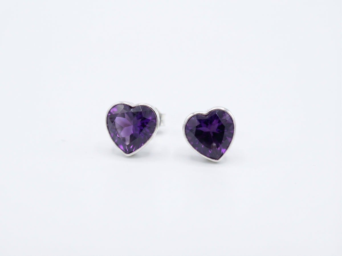 Broqueles Corazón con Cristal Morado Amatista