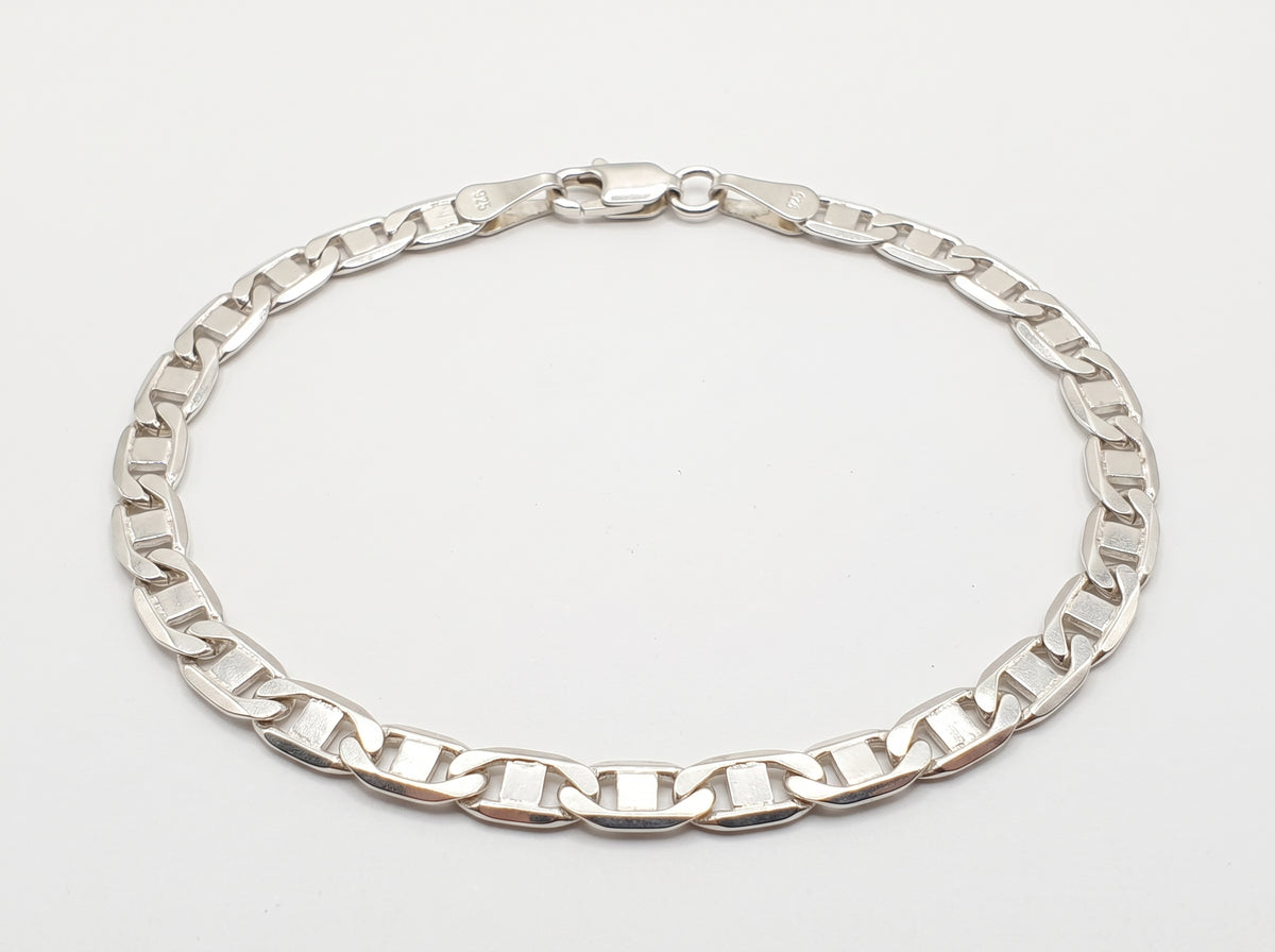 Pulsera Tejido Espejo Liso en Plata .925 - 20 cm (Grosor 4.1 mm / 0.41 cm) | Eslabón Mediano Unisex