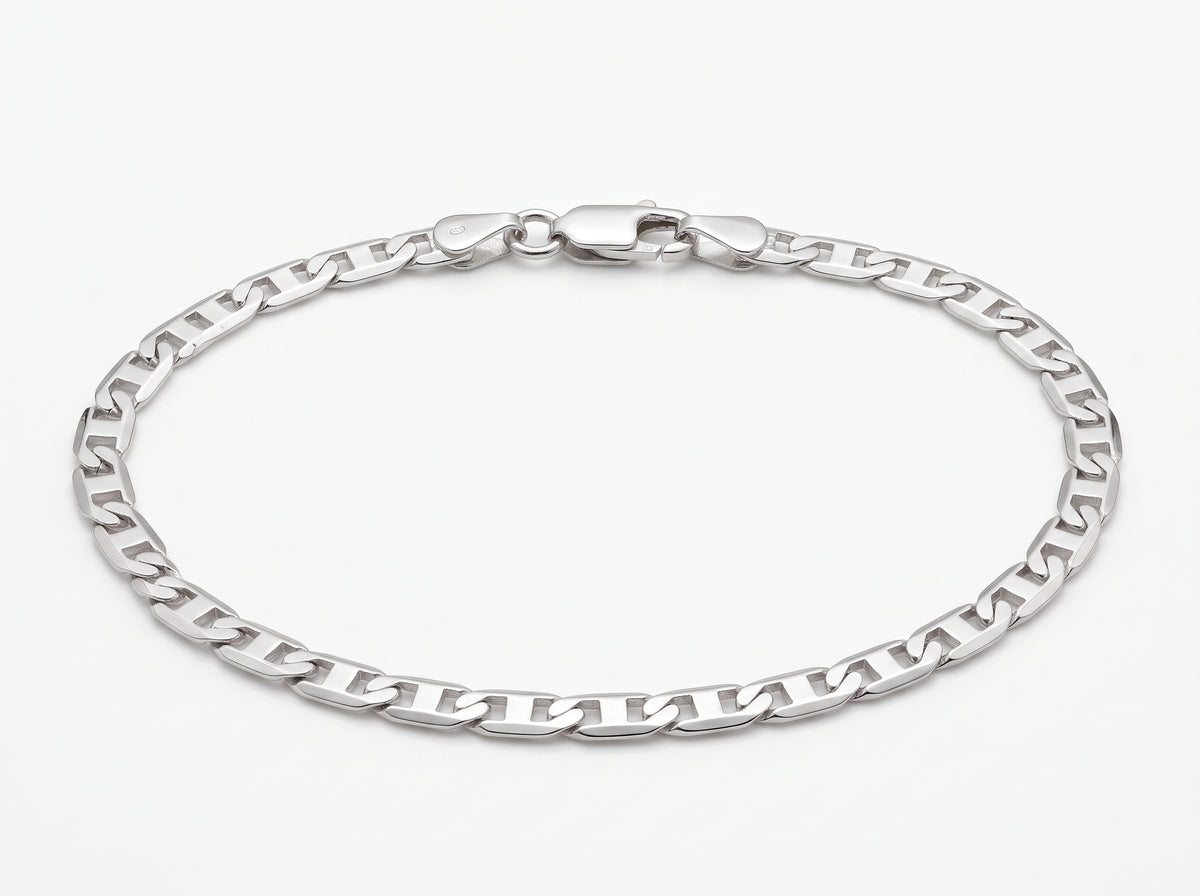 Pulsera Tejido Espejo Liso en Plata .925 - 20 cm (Grosor 2.6 mm / 0.26 cm) | Eslabón Ligero Minimalista