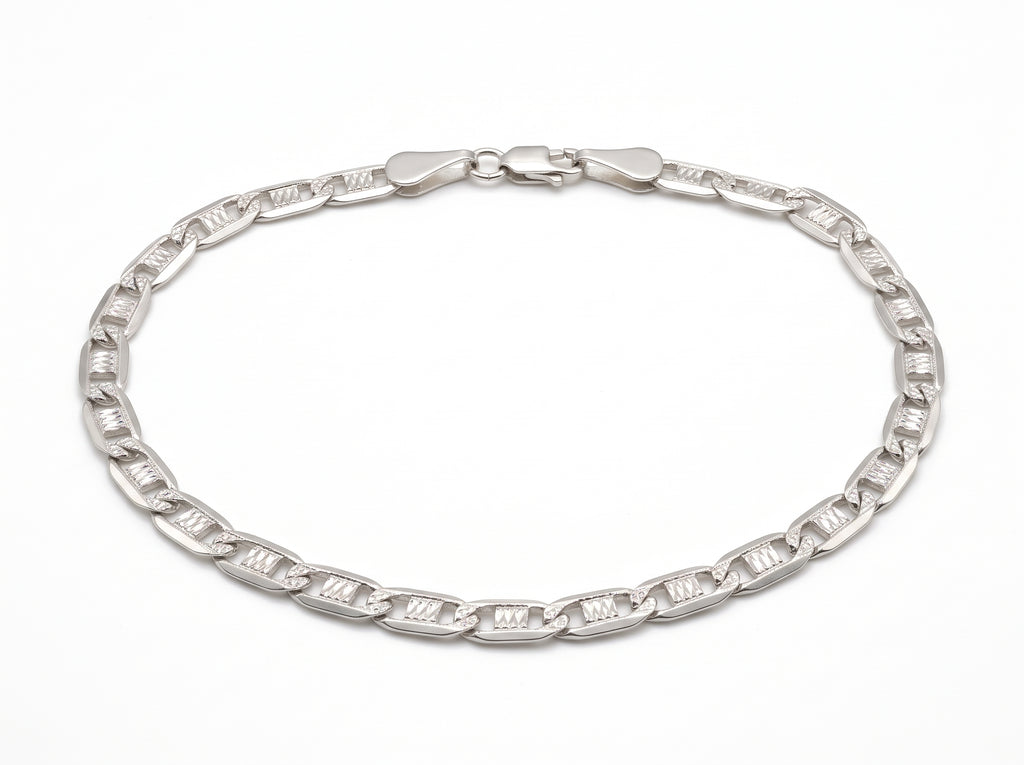 Pulsera Tejido Espejo Diamantado en Plata .925 - 20 cm (Grosor 4.1 mm / 0.41 cm) | Eslabón Mediano Unisex