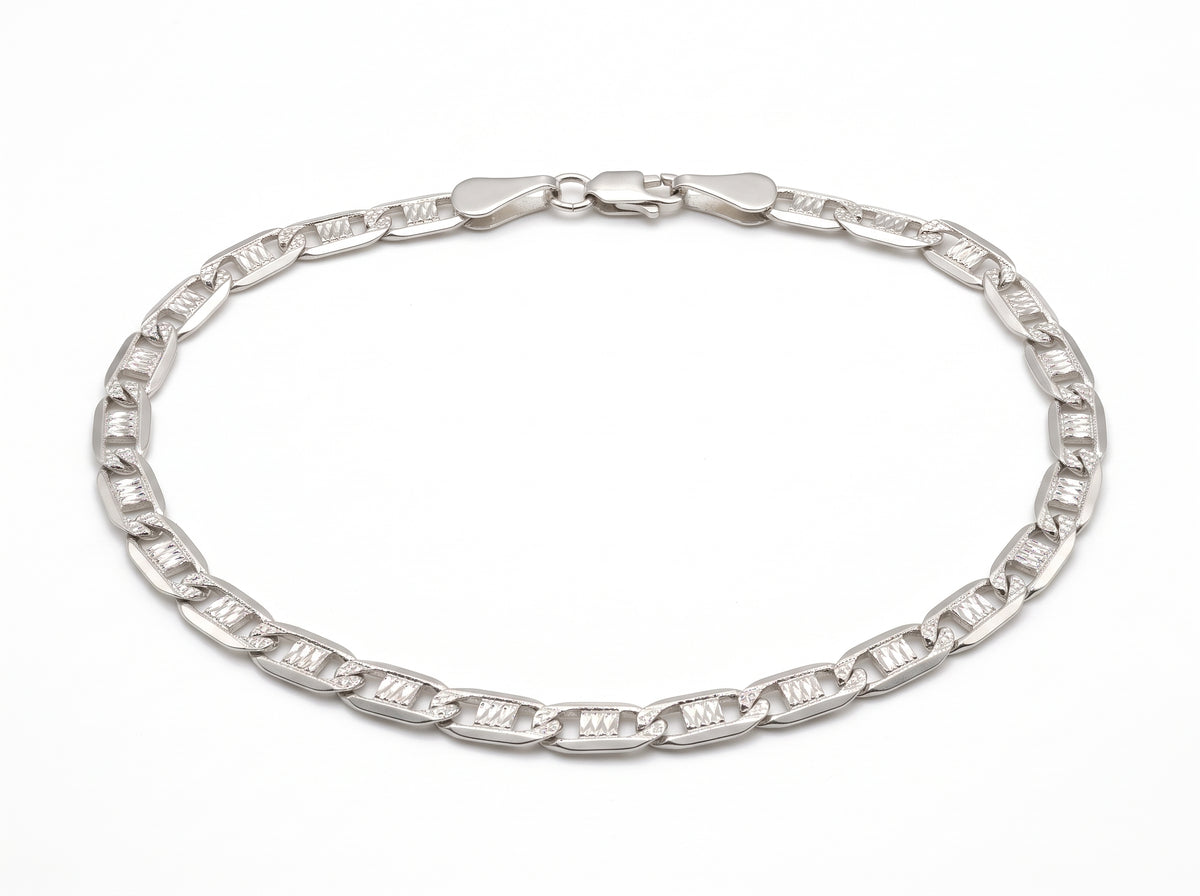 Pulsera Tejido Espejo Diamantado en Plata .925 - 20 cm (Grosor 4.1 mm / 0.41 cm) | Eslabón Mediano Unisex