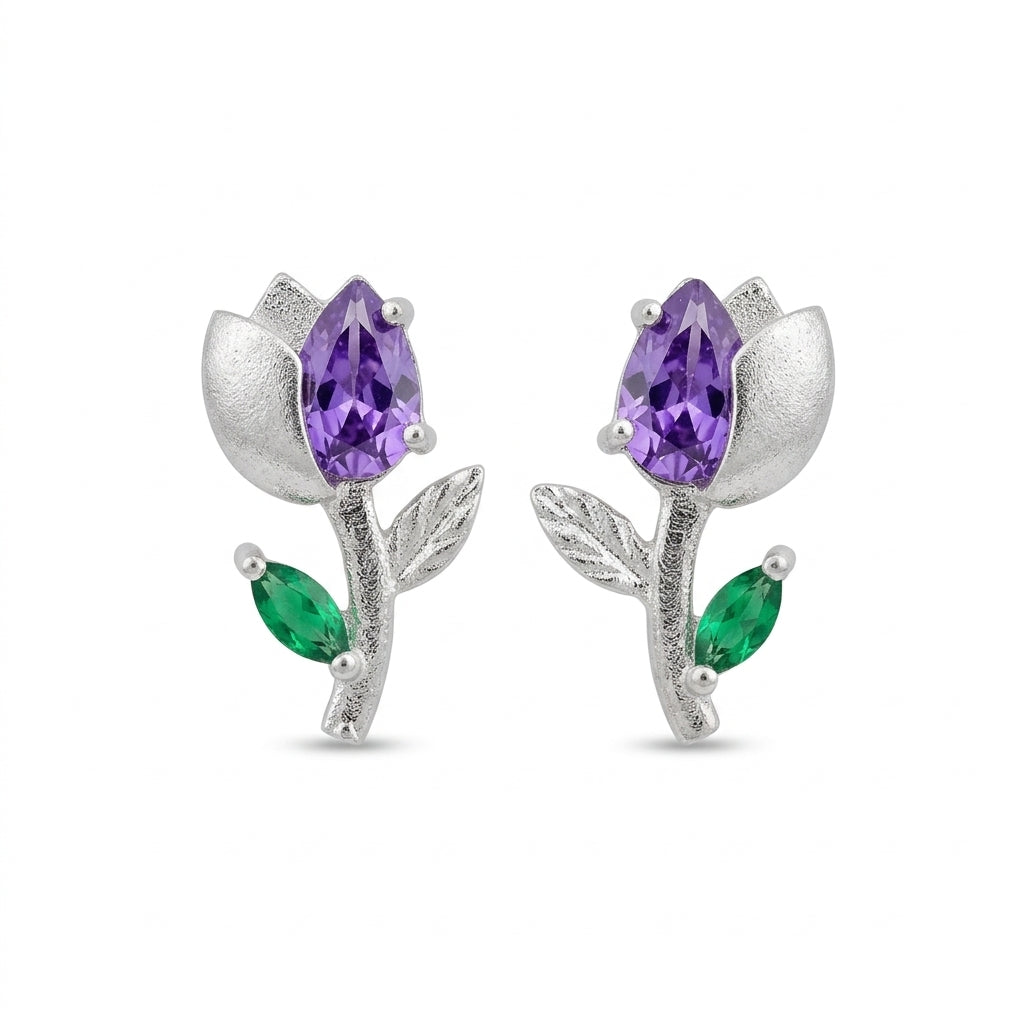 Broqueles Tulipán con Zirconias Morada