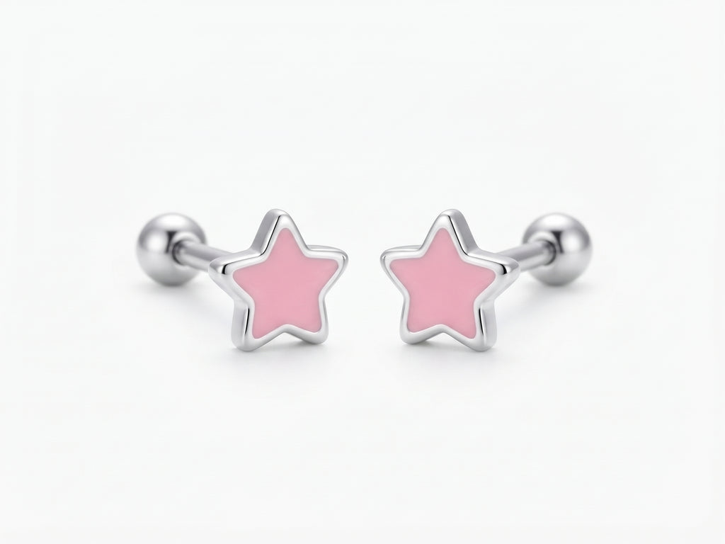 Broqueles Estrella Esmaltada Rosa