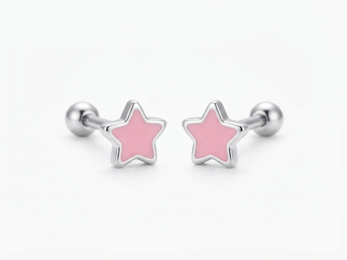 Broqueles Estrella Esmaltada Rosa