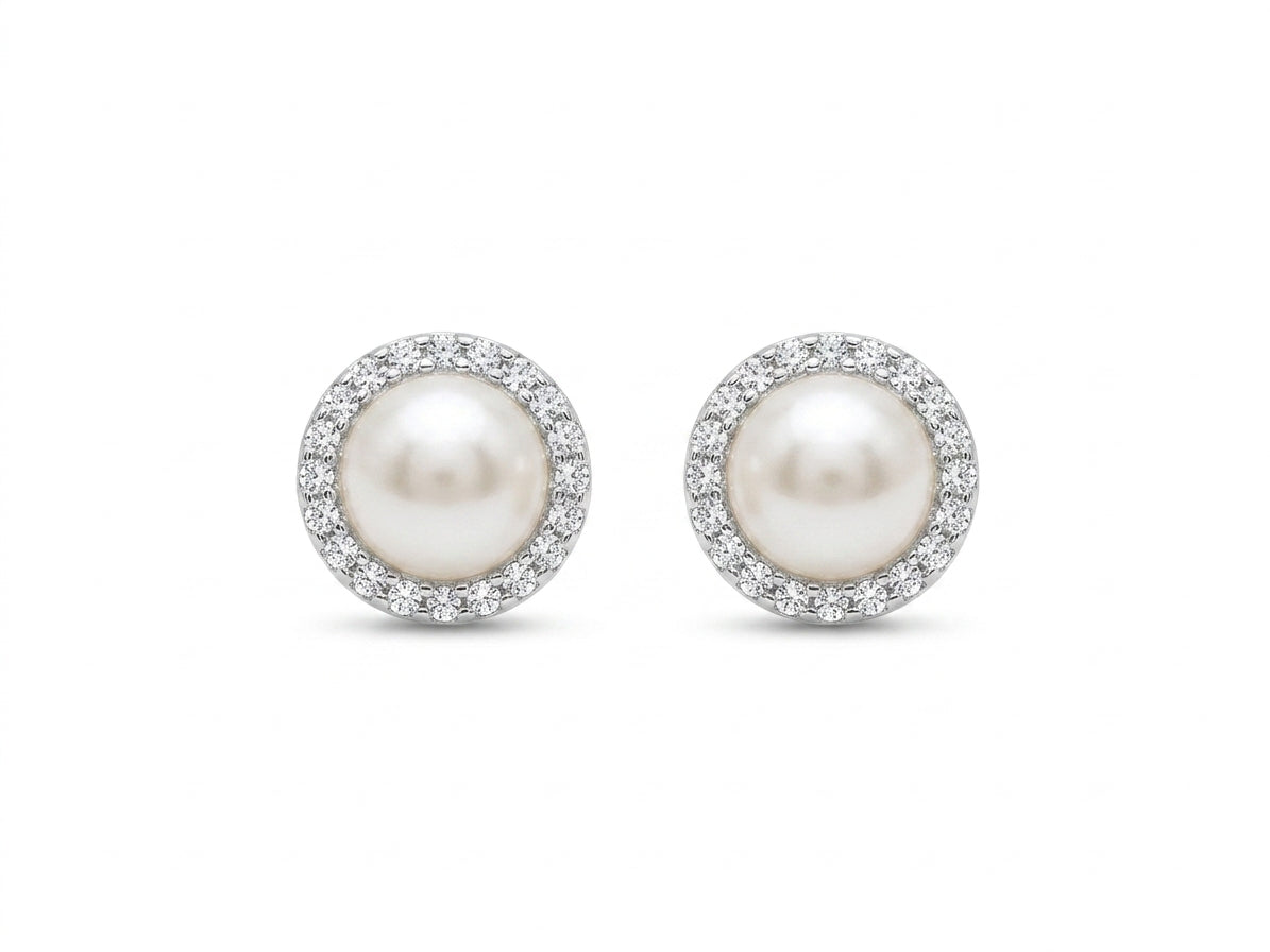 Arete Broquel Perla con Bisel de Circonias