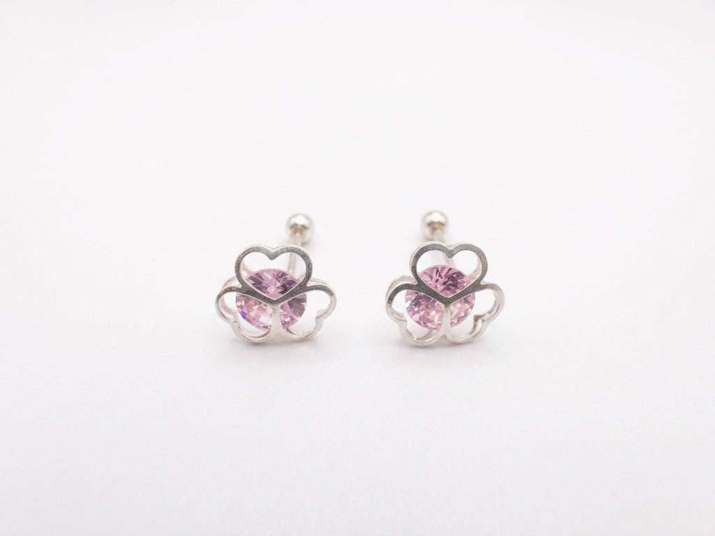 Broqueles Trebol de Corazones con Zirconia Rosa