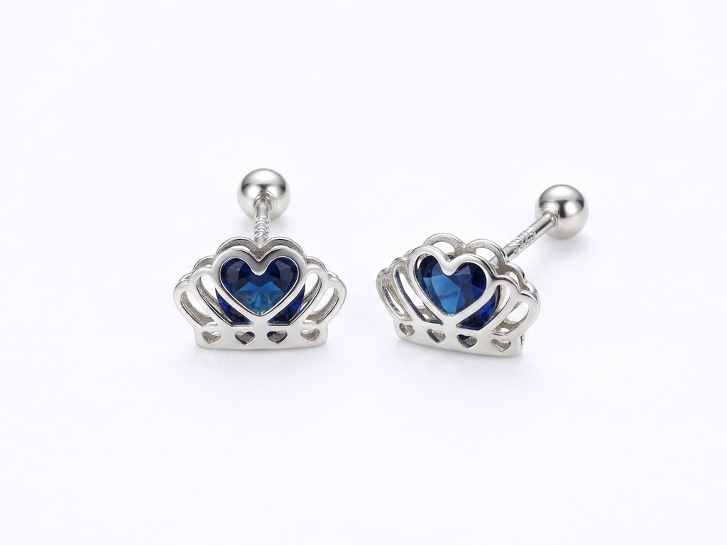Broqueles Corona de Princesa con Corazón Azul