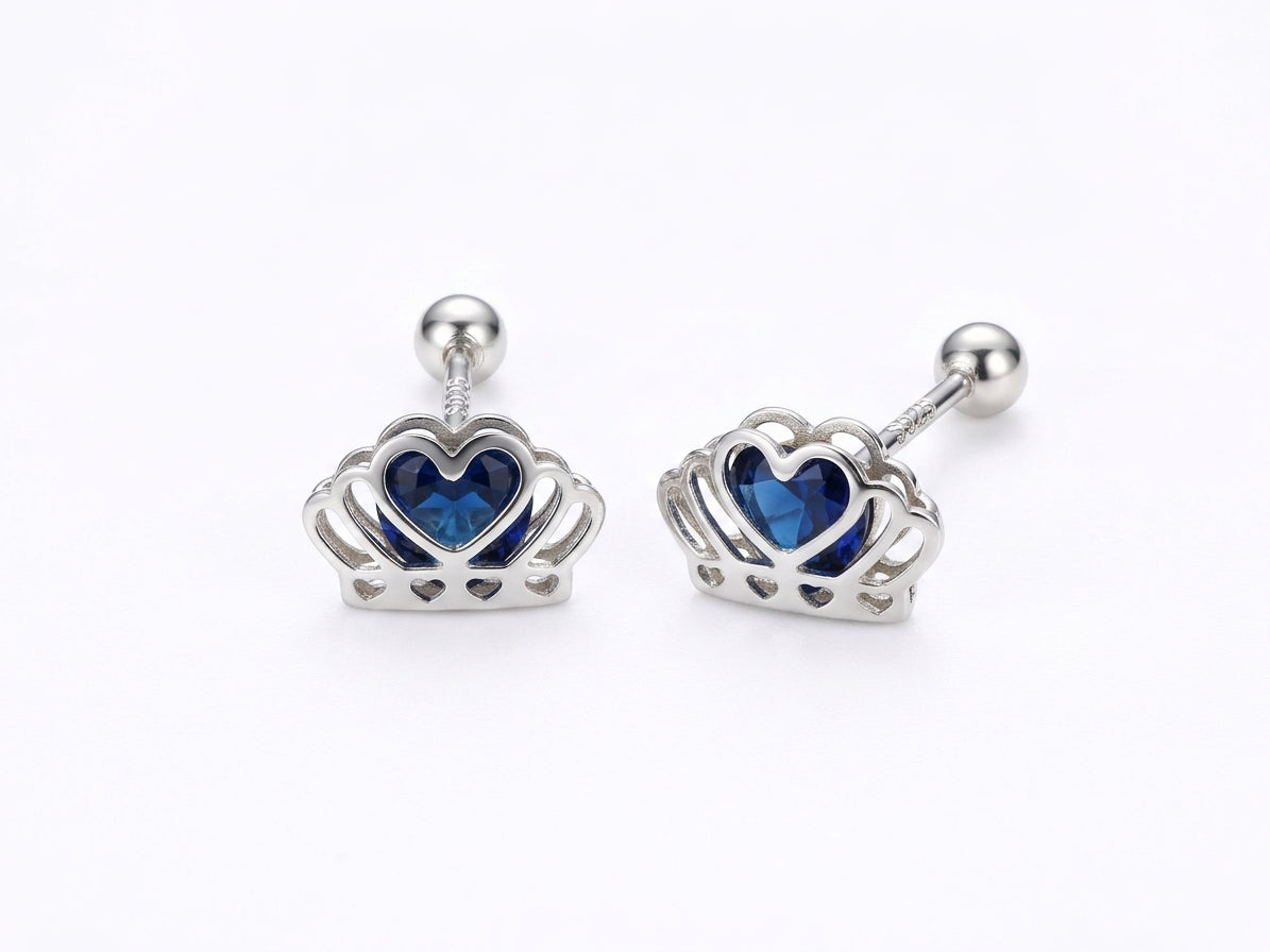 Broqueles Corona de Princesa con Corazón Azul