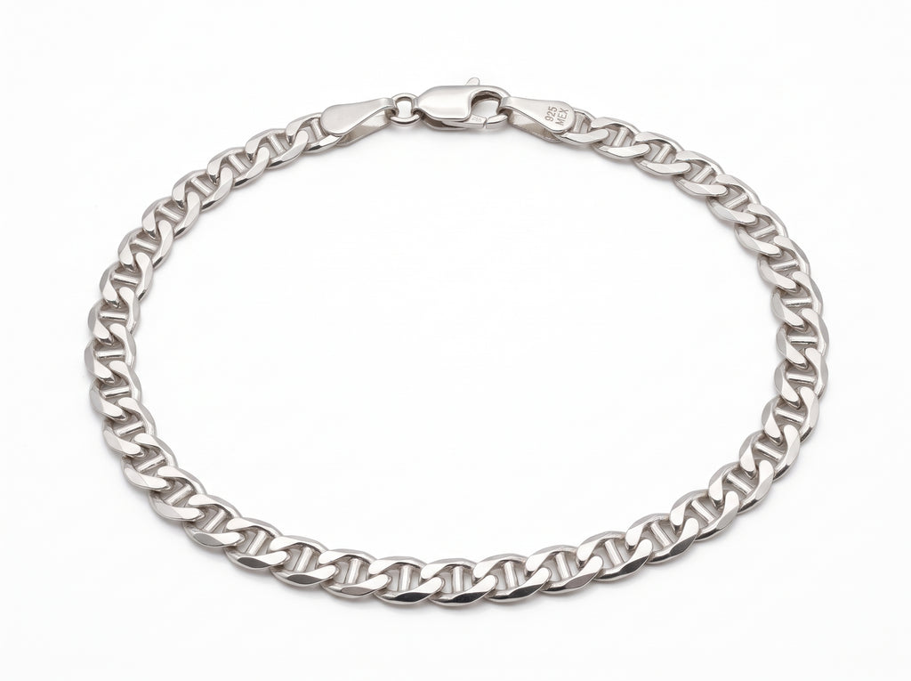 Pulsera Tejido Tipo Gucci / Marina en Plata .925 - 20 cm (Grosor 4.3 mm / 0.43 cm) | Eslabón Mediano Unisex