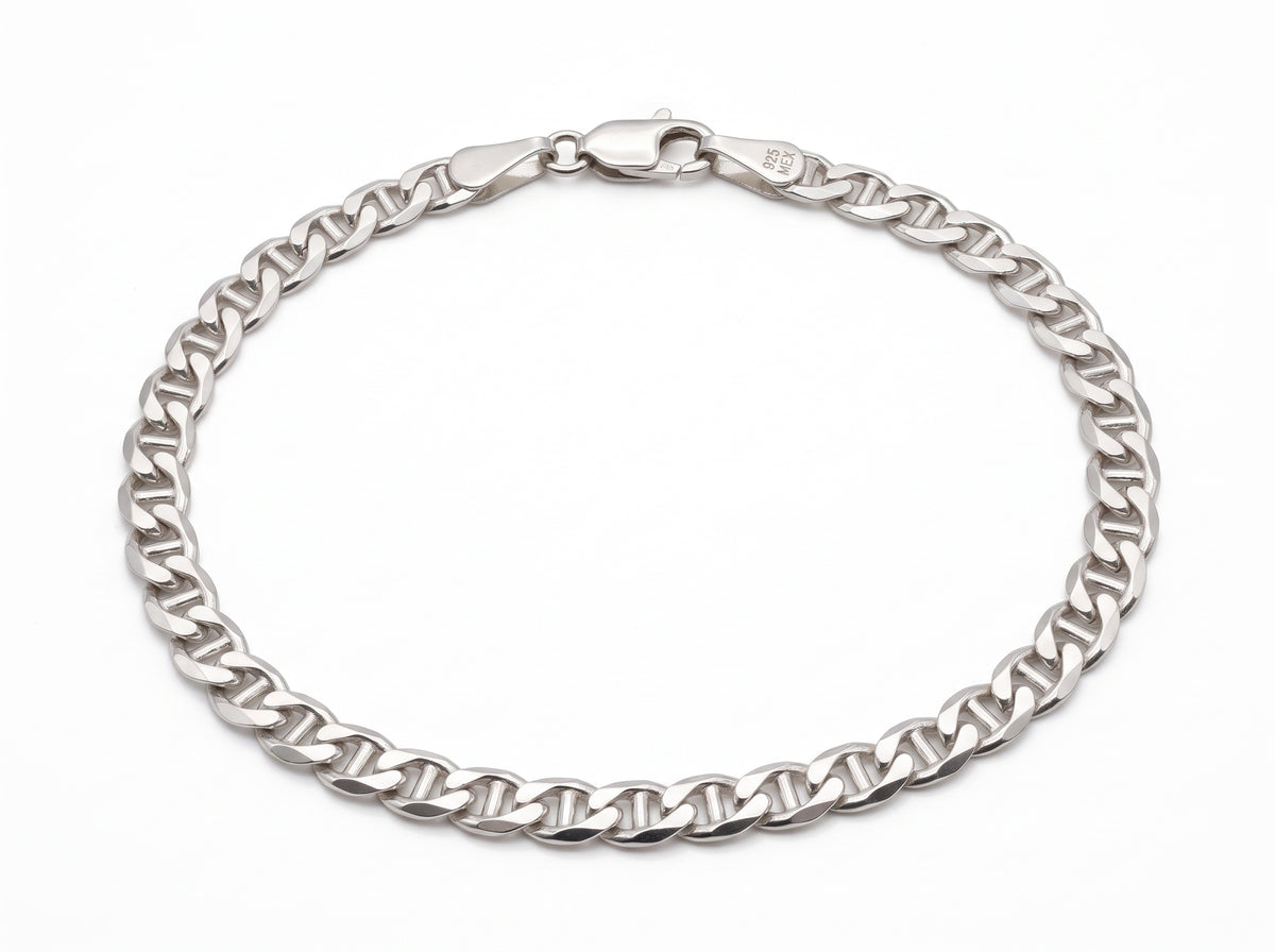 Pulsera Tejido Tipo Gucci / Marina en Plata .925 - 20 cm (Grosor 4.3 mm / 0.43 cm) | Eslabón Mediano Unisex