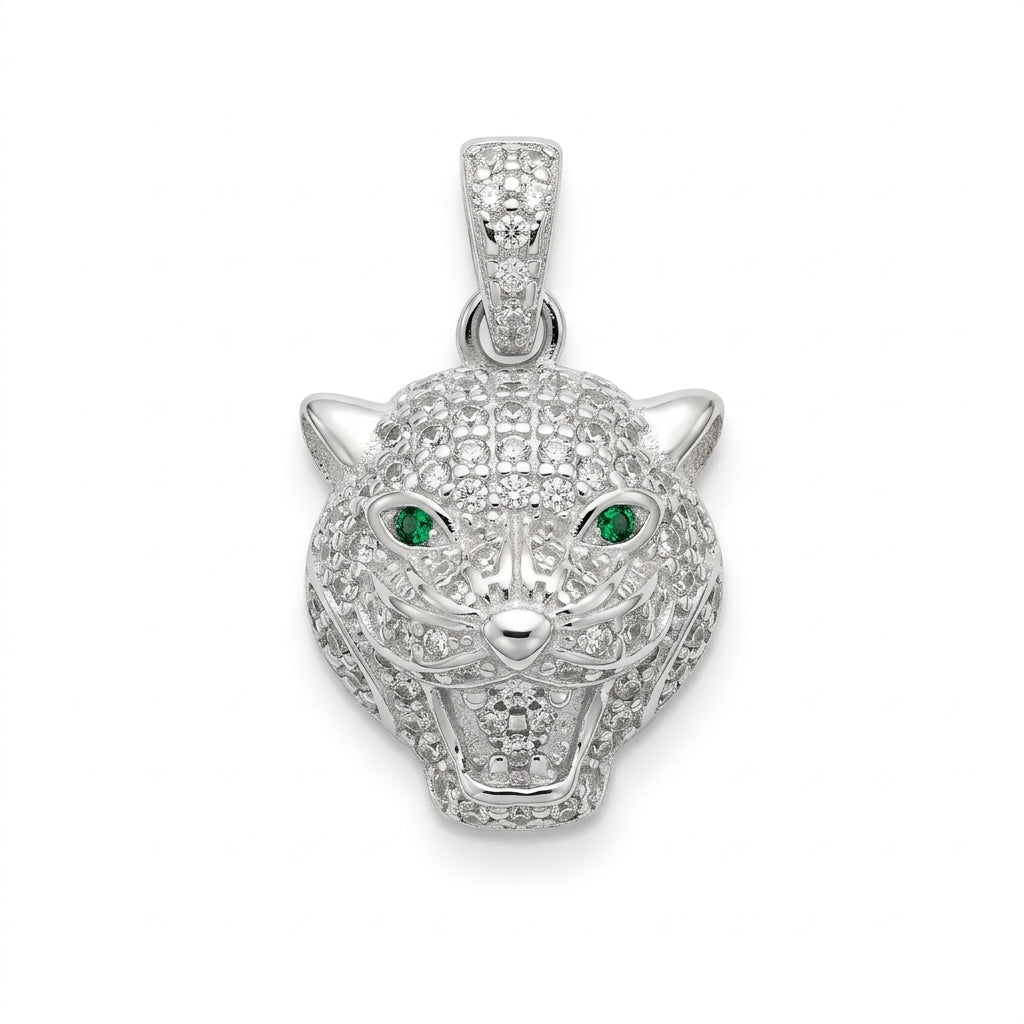 Dije Cabeza de Pantera Pavé con Ojos Verdes
