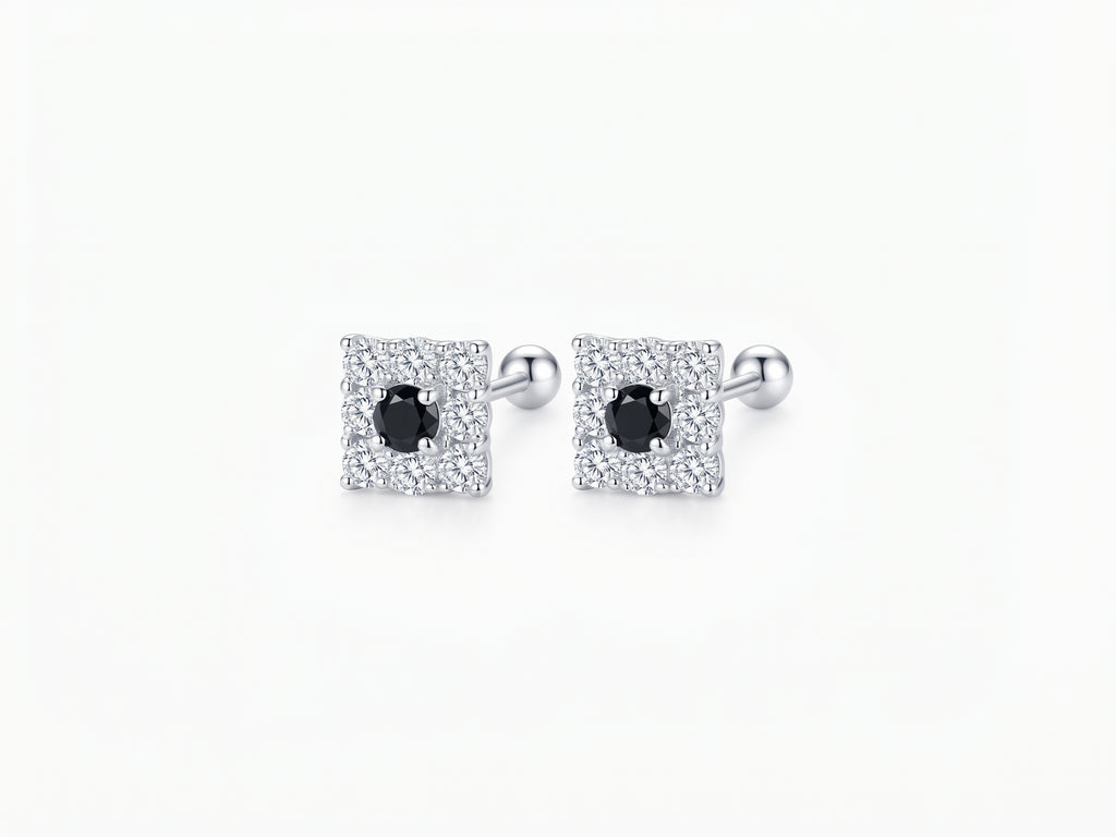 Broqueles Cuadrados Halo con Zirconia Negra