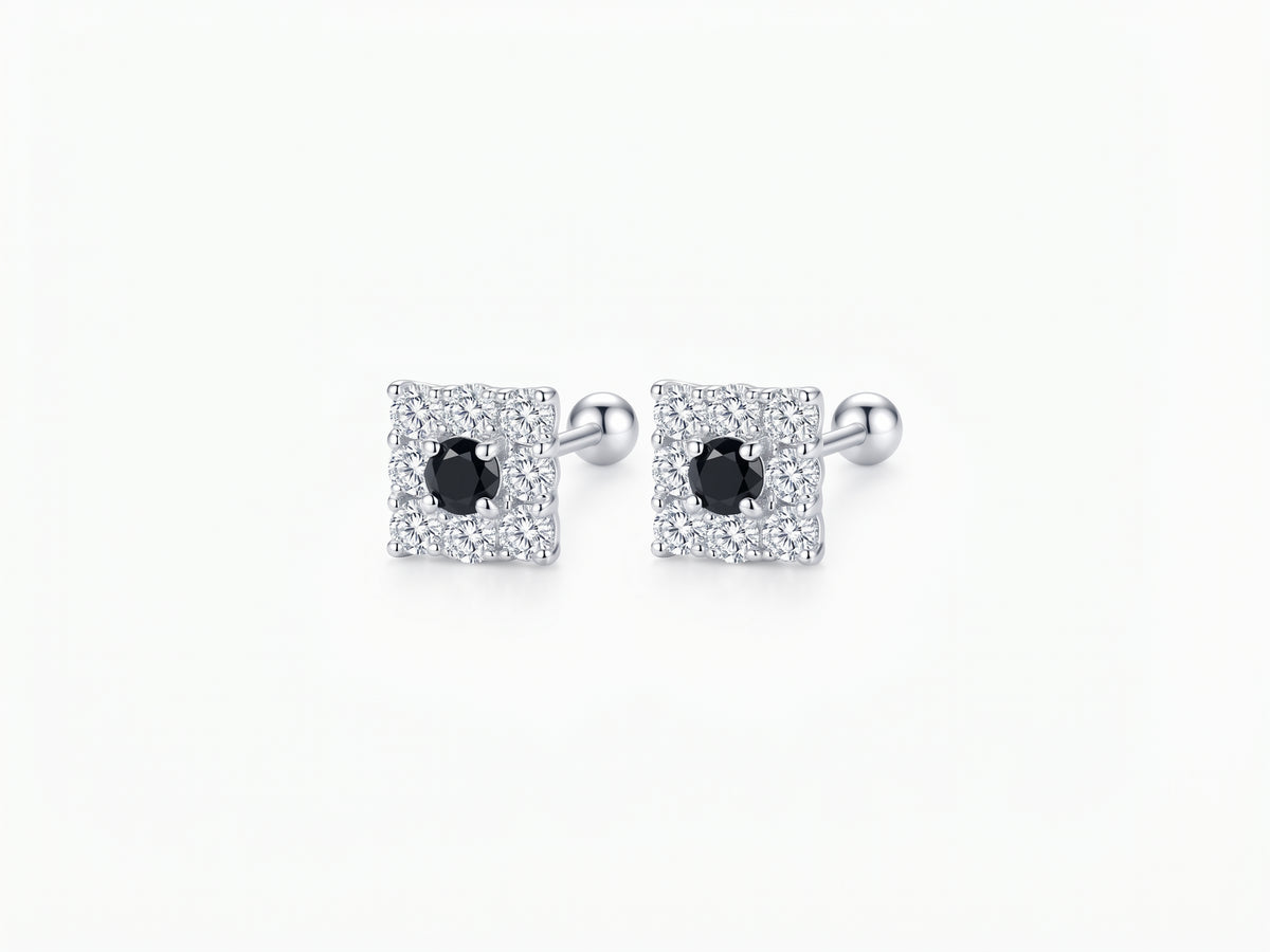 Broqueles Cuadrados Halo con Zirconia Negra