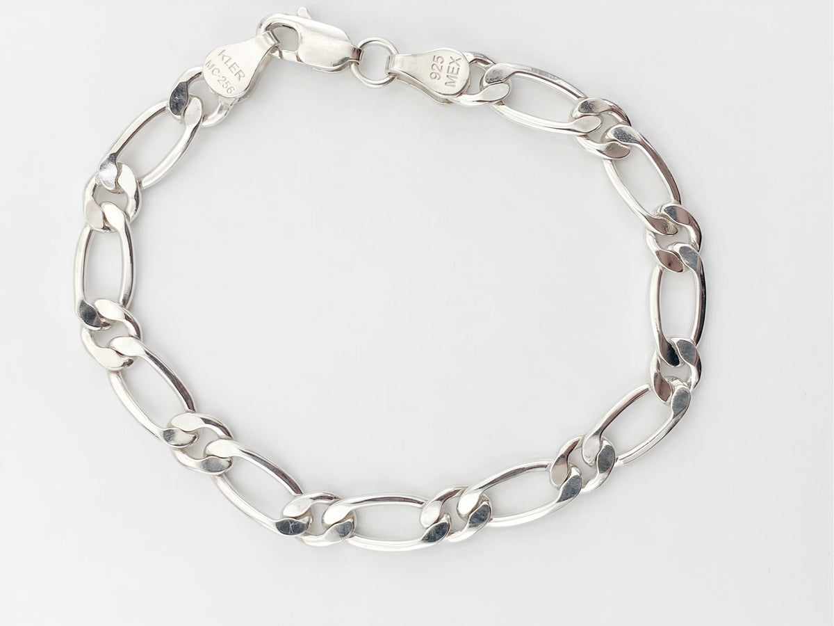 Pulsera Tejido Fígaro 1x1 en Plata .925 - 20 cm (Grosor 7 mm / 0.7 cm) | Eslabón Grueso Unisex