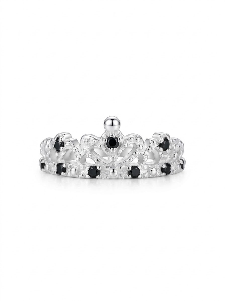 Anillo Corona Zirconias Negras