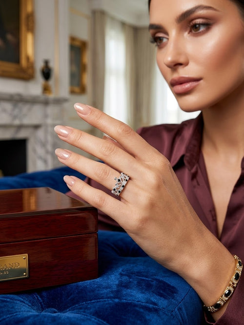 Anillo Corona Zirconias Negras