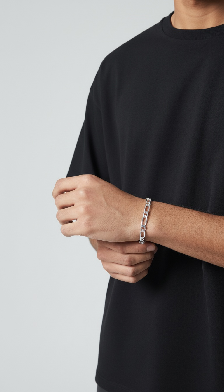 Pulsera Tejido Fígaro 1x1 en Plata .925 - 20 cm (Grosor 7 mm / 0.7 cm) | Eslabón Grueso Unisex