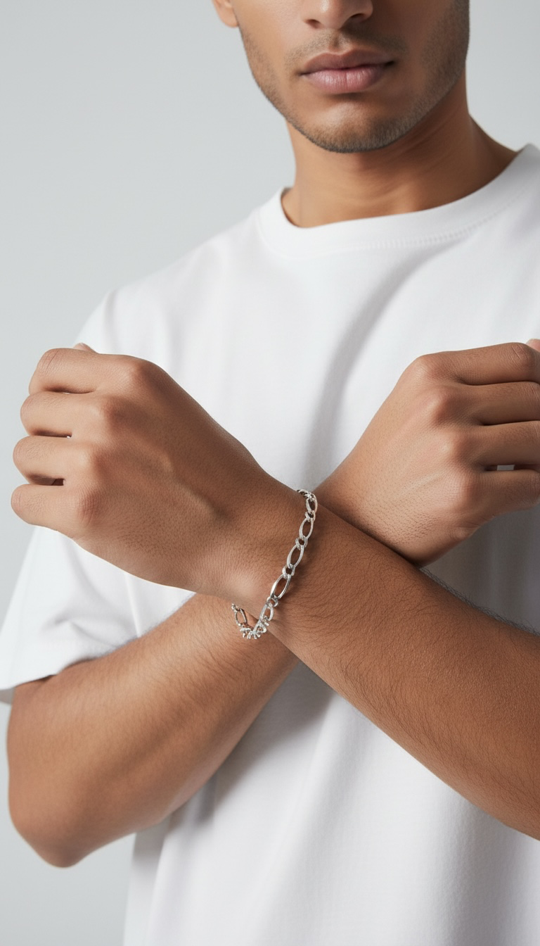 Pulsera Tejido Fígaro 1x1 en Plata .925 - 20 cm (Grosor 5.9 mm / 0.59 cm) | Eslabón Mediano Unisex